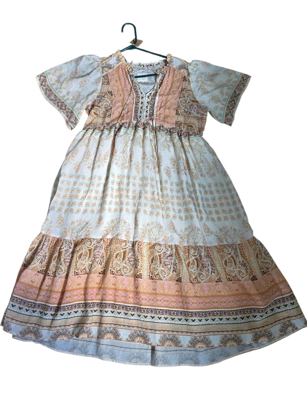 Umgee V-Neck Paisley Boho Tiered Midi Dress
